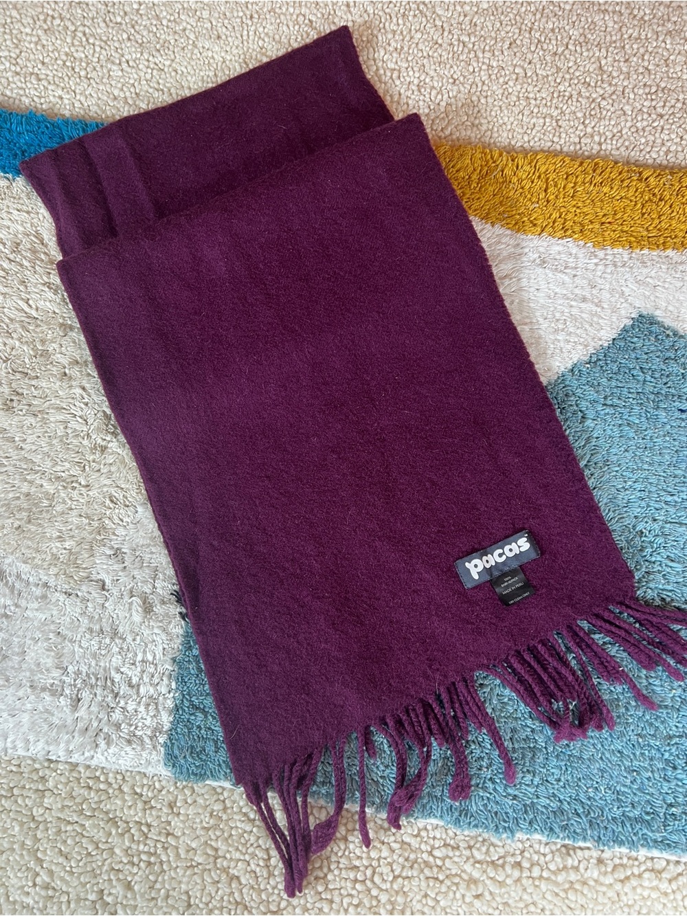 PACAS Dark purple Plum Boho Fall Cozy Fringe Soft Alpaca warm Peru Scarf Wrap